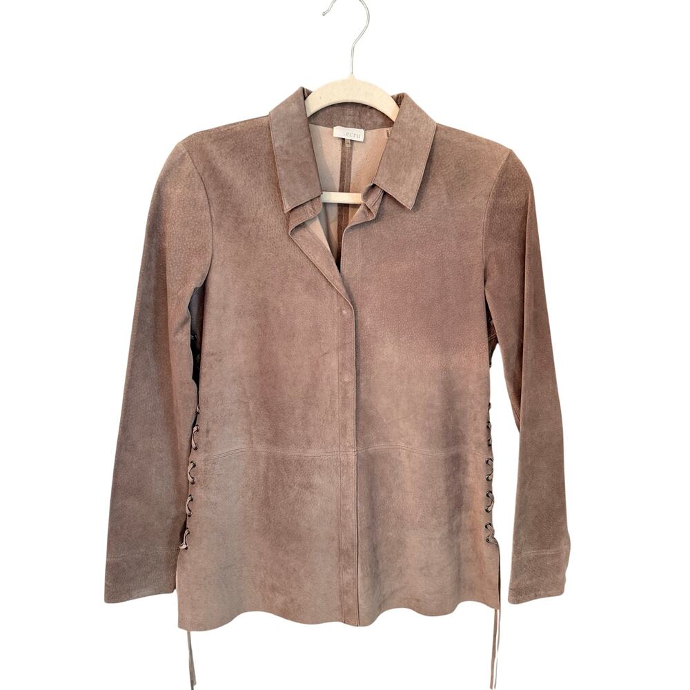 Ecru Suede Lace-Up Shirt Jacket Taupe Size XS